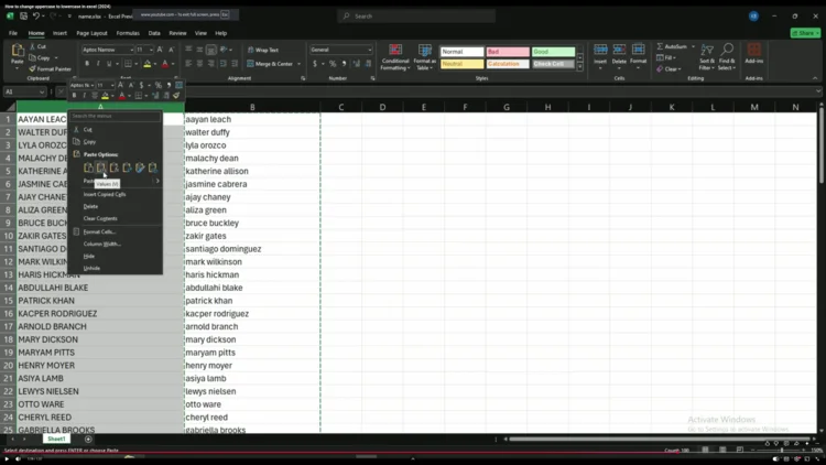 Excel for the Web showing Paste Special → Values dialog to convert formulas to static text