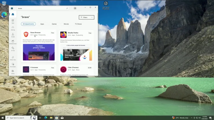 Brave Browser search result in the Microsoft Store