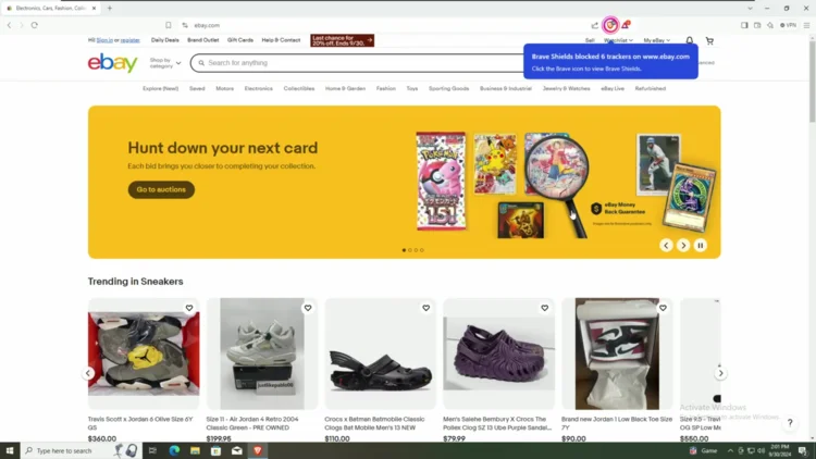 Brave Browser new tab page after first launch on Windows 10