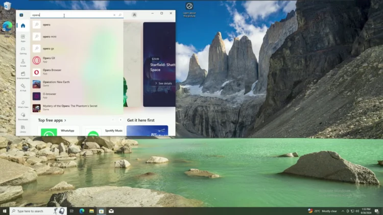 Screenshot of Opera search results in the Microsoft Store