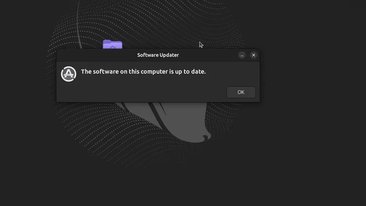 The Software Updater window saying the software on this computer is up to date.